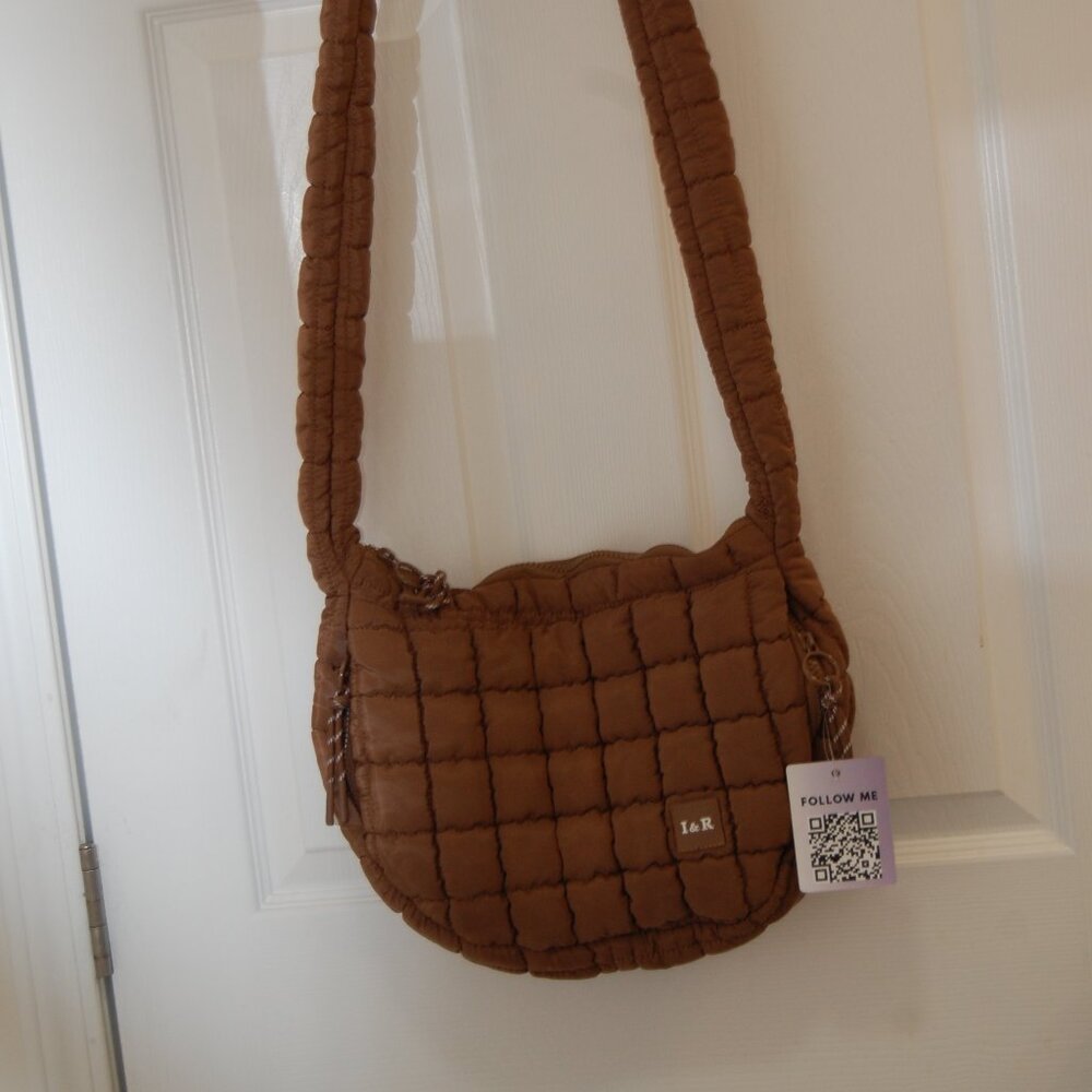 IRIS and Rainbow Brown Puffy Quilted Shoulder Bag NWT - Picture 3 of 11